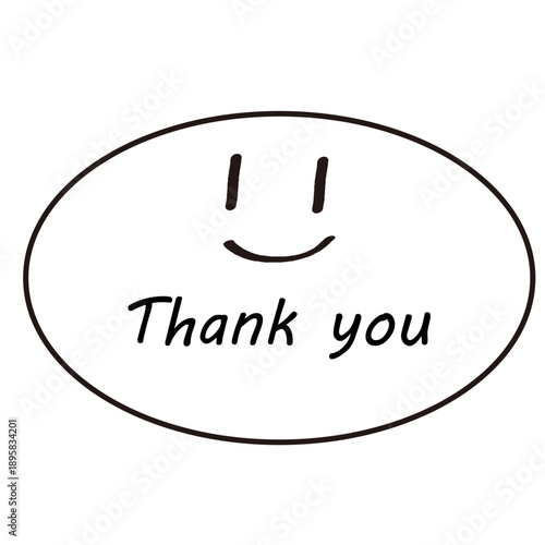スマイル入り 手書き風Thank youの楕円サンキューシール