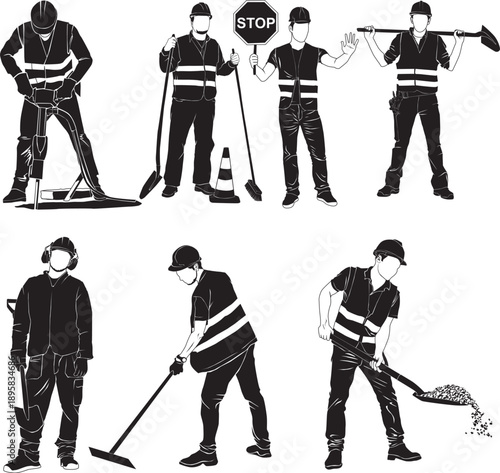 Road construction workers are working hard to complete their work