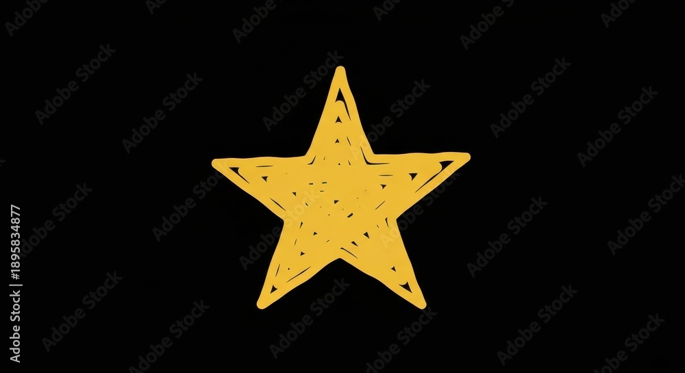 Obraz premium Hand drawn illustration of a single five pointed golden yellow shape against a solid black background