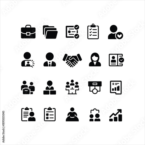 Business Office and Teamwork Solid Icon Set