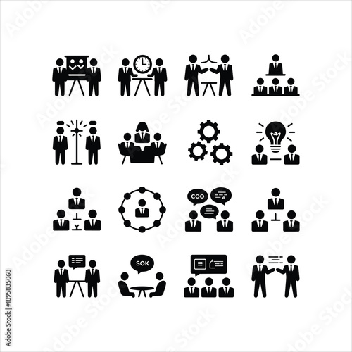 Business Teamwork and Office Activity Solid Icon Set