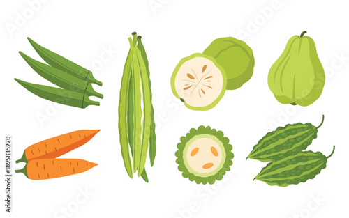 Variety of Fresh Green and Orange Vegetables.