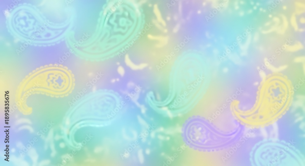 Obraz premium A soft pastel watercolor background features delicate paisley patterns and abstract shapes creating a dreamy ethereal backdrop.