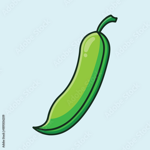 Cartoon Image of a Green Bean Pod on a Light Blue Background
