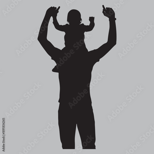 father carrying child silhouette vector design art and illustration