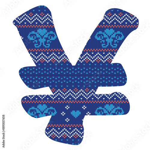 Yarn pattern letters in upper “¥” of English alphabet on white background