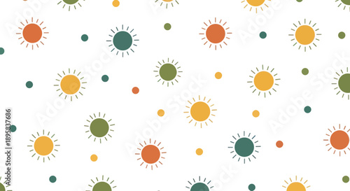 Colorful sun and dots seamless pattern vector illustration