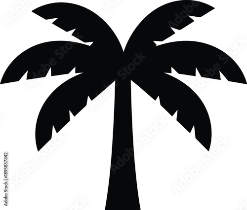 Palm tree silhouette icon on transparent background, symbol of summer vacation and tropical destination, vector illustration