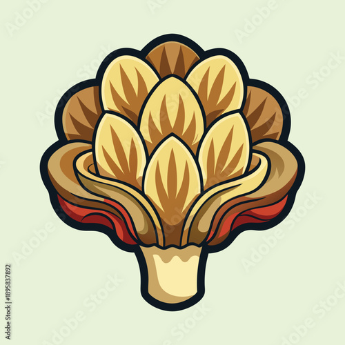 Stylized Artichoke Drawing with Brown and Yellow Petals on Light Green Background