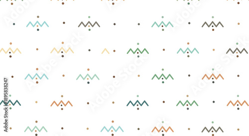 Geometric tribal pattern with zigzags and dots in muted pastel colors on white background