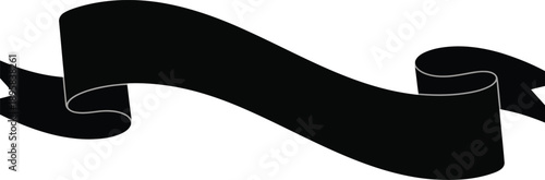 Ornate black ribbon banner with complex folds and curved silhouette for high quality graphic design and brand identity