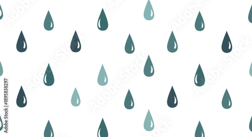 Repeating pattern of dark teal and light blue water drops on a white background, flat design