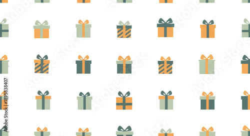 Flat design pattern of gift boxes with bows in pastel colors, repeating background