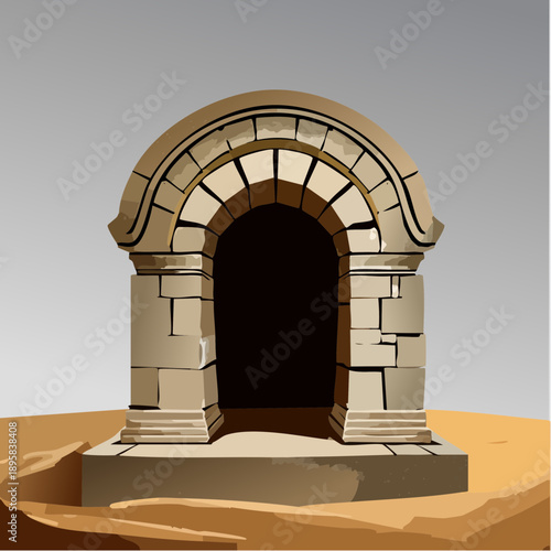 Ancient stone archway with a red tiled roof and dark entrance.