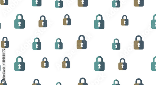 Repeating pattern of teal and brown lock icons on a white background, flat design style.