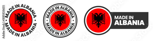 Made in albania labels, stamps, badges with albanian flag template icon set