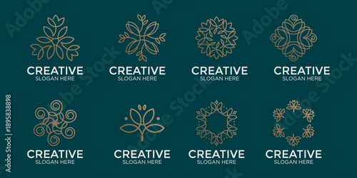 Luxury Floral Logo Collection with Elegant Gold Leaf Monogram and Botanical Ornaments for Beauty, Spa, and Wellness Branding