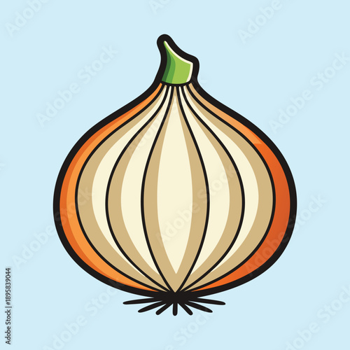 Stylized single onion with light blue background showing food simplicity