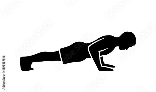 Fitness Push-Up Silhouette Icon – Minimal Black Vector Illustration