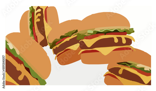 Juicy 3D cheeseburger bundle with savory ingredients isolated on white background vector art