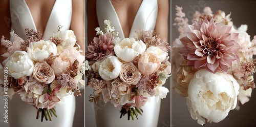 Wedding bouquet peonies dahlias roses