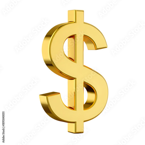 A bold, shiny, three-dimensional golden dollar sign, isolated as a transparent PNG.