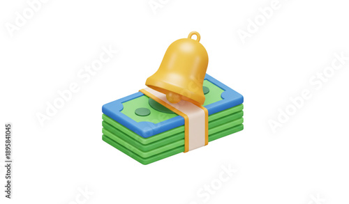 3D Money with Bell Payment Reminder Vector Icon