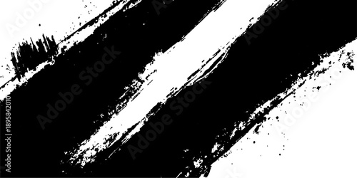 A vintage grunge design featuring black ink splats and spray splashes on a rough paint texture background with a dirty brush stroke border and vector illustration elements