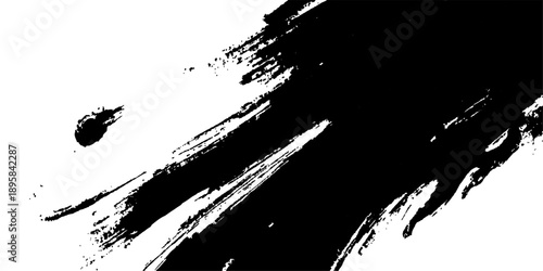 A grungy vector illustration featuring black ink splashes and splatters with liquid drips and spray stains on a textured paper design element