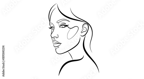 Minimalist line art drawing of a womans face looking sideways.