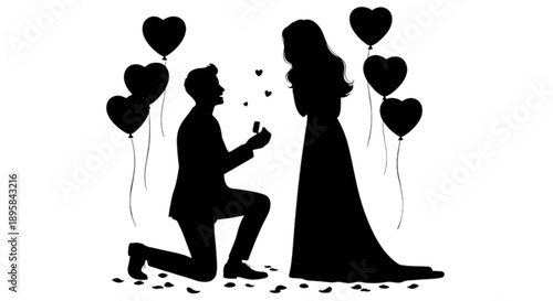 Man proposes to woman with heart balloons