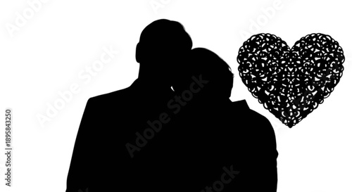 Silhouette of loving couple with heart