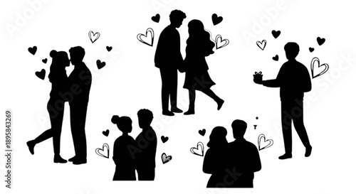 Silhouettes of loving couples