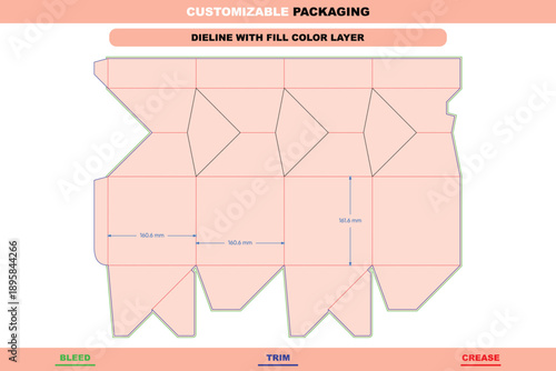 Custom dimensions tuck end box variations polygonal folding lids dieline with professional packaging template, printable dieline layout, and unique box design for retail use
