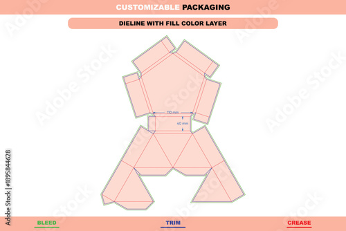 DIY chocolate favor box dieline with editable packaging template, printable box dieline layout, carton folding design, and unique chocolate gift packaging box dieline style