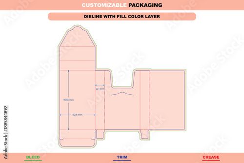 Flip top lock box dieline card box business card packaging template with printable dieline layout, carton folding design, and professional box dieline for card packaging