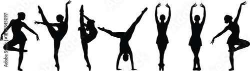 Ballet dancer silhouette set, graceful dance poses collection, classical performance movement, artistic female ballet illustration, elegance training concept design bundle