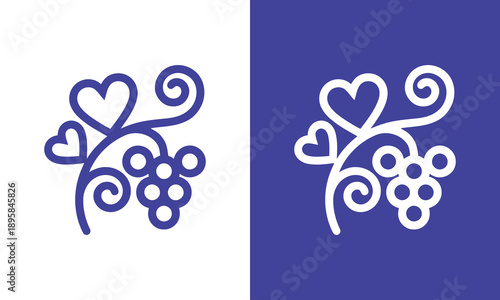 Creative grape fruit lovers logo design template illustration. Grape with heart love design, vector icon symbol.