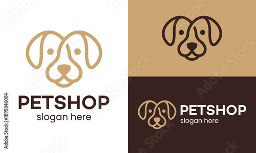 Creative pet shop logo design template illustration. Abstract dog head with line style minimalist design vector icon symbol