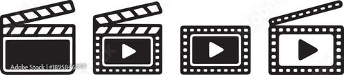Four film clapboard and play button icons in a row for video production and editing