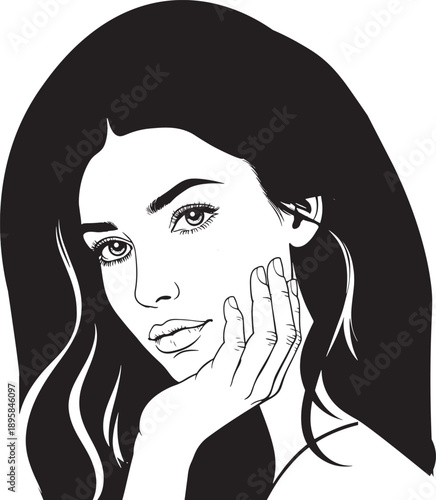 beautifulwomantouchingherface