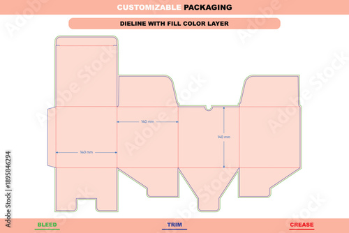 Tuck end open square box dieline gift cardboard box dieline with printable packaging template, carton folding design, and customizable dieline for professional packaging