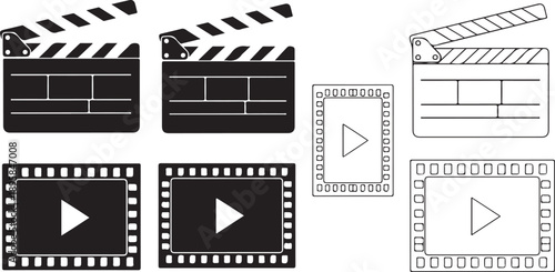 Film movie production icons clapper board play buttons