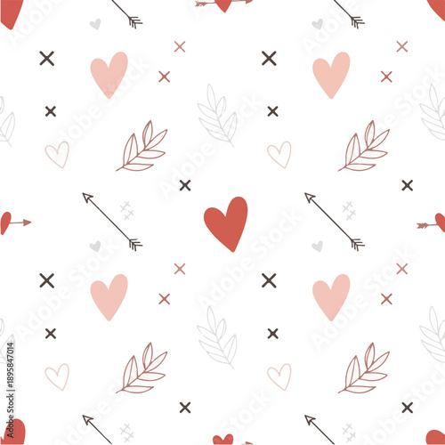 Hand Drawn Valentine Hearts and Arrows Seamless Pattern for Wrapping Paper