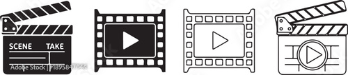 Film clapper boards and video play icons in various styles