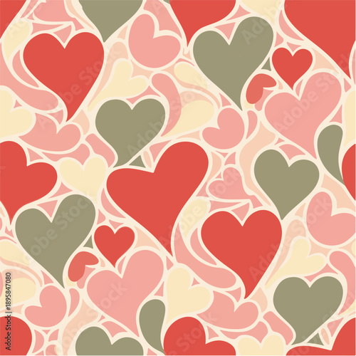 Abstract Hand Drawn Hearts Seamless Pattern for Romantic Gift Wrap