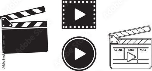 Film making icons clapper board play buttons