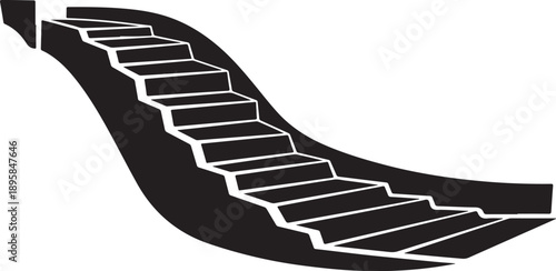 Black and white staircase with curved steps illustration design
