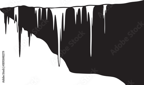 Black cave with white icicles on the ceiling illustration