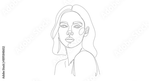 Minimalist Line Art Portrait of a Young Woman.